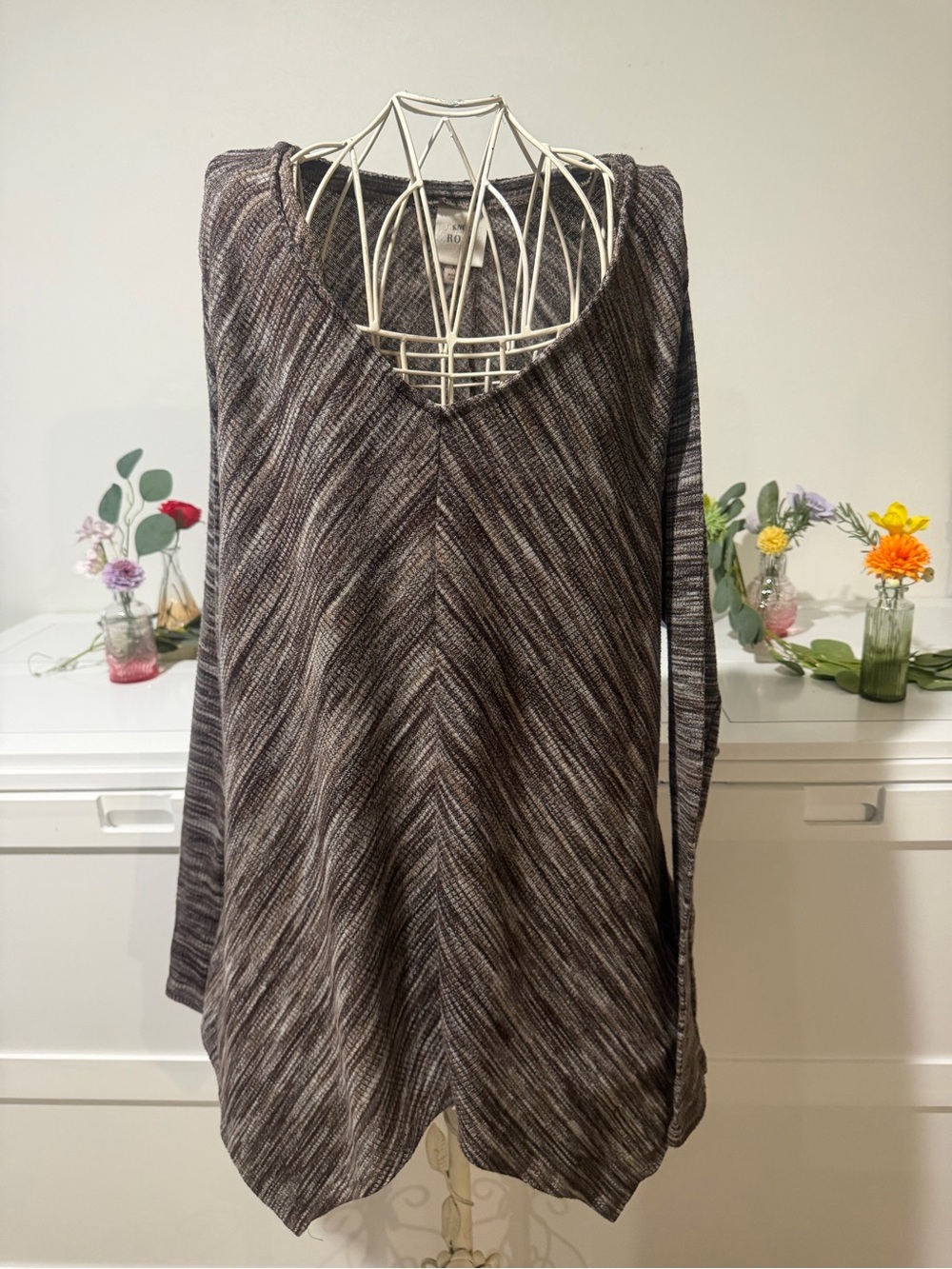 Knox Rose Striped V-Neck Tunic in Brown and Cream